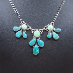 Southwestern Palomino White Water Turquoise Y Drop Necklace Sterling Silver